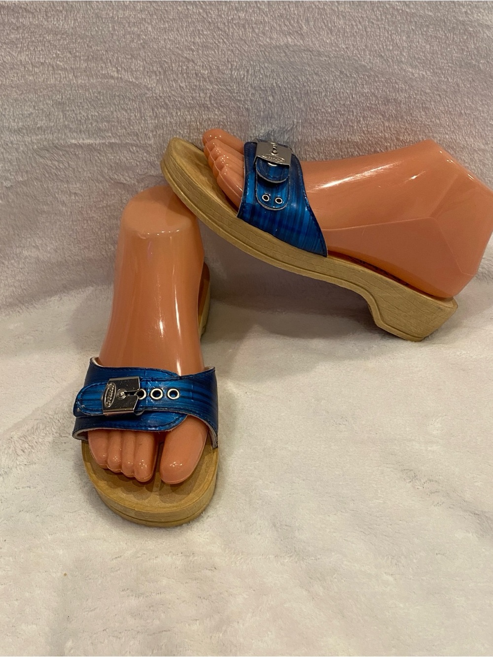 Dr. Scholl's Revamped Original Design Walking Exercise Sandals Blues Sz 6.5 VGC